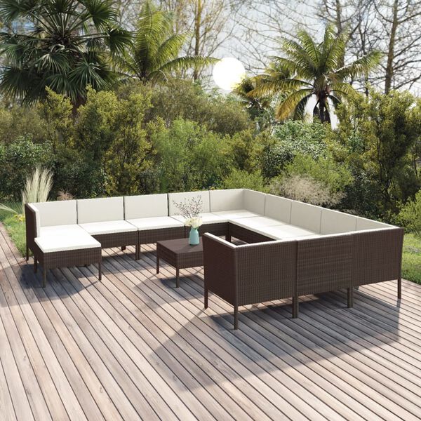 vidaXL Garden Lounge Set Brown PE Rattan Large Removable Covers