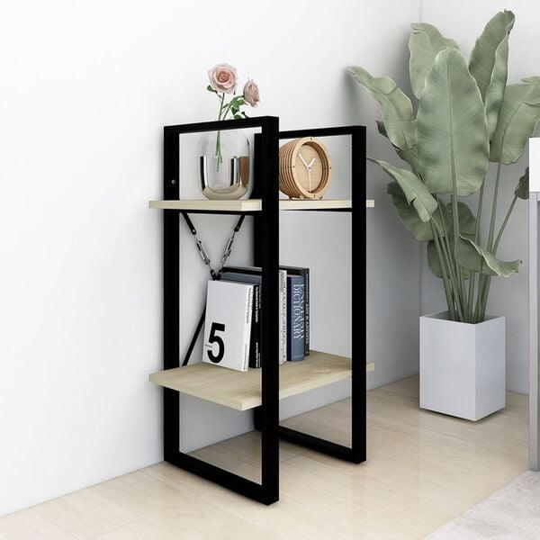 vidaXL Book Cabinet Sonoma Oak, Black Engineered Wood, Metal Compact