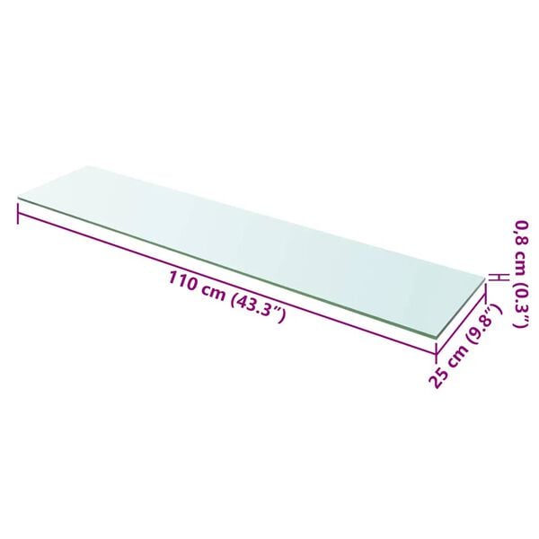 vidaXL Glass Panel Clear Tempered Glass 43.3x9.8 in Glass Shelf