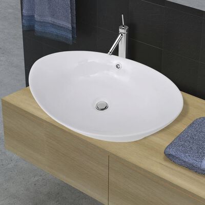 vidaXL Luxury Ceramic Basin Oval with Overflow 23.2" x 15.2"