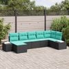 vidaXL Garden Sofa Set 7 pcs Black and Turquoise Poly Rattan