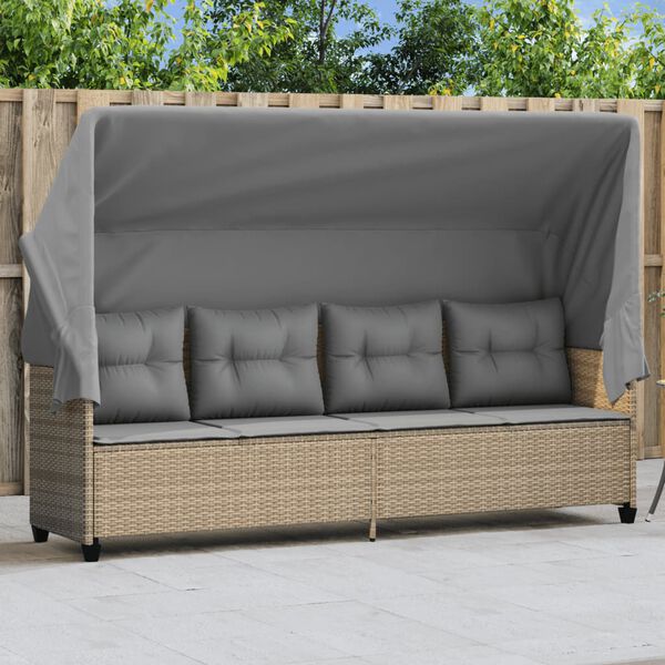 vidaXL Sun Lounger Beige Poly Rattan Large UV-resistant materials