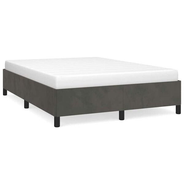 vidaXL Bed Frame Dark Grey Velvet, Plywood, Engineered wood Full Storage