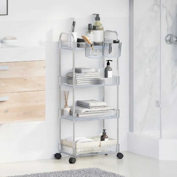 vidaXL Storage Trolley 4-Tier Transparent 14.6x11.0x37.4" Acrylic