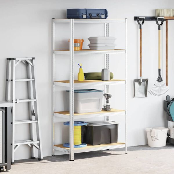 vidaXL 5-Layer Storage Shelf Silver Steel&Engineered Wood