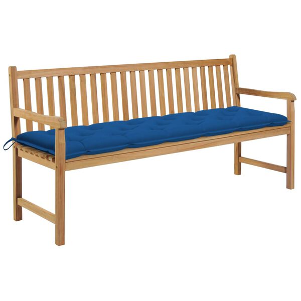 vidaXL Patio Bench with Blue Cushion 68.9" Solid Teak Wood