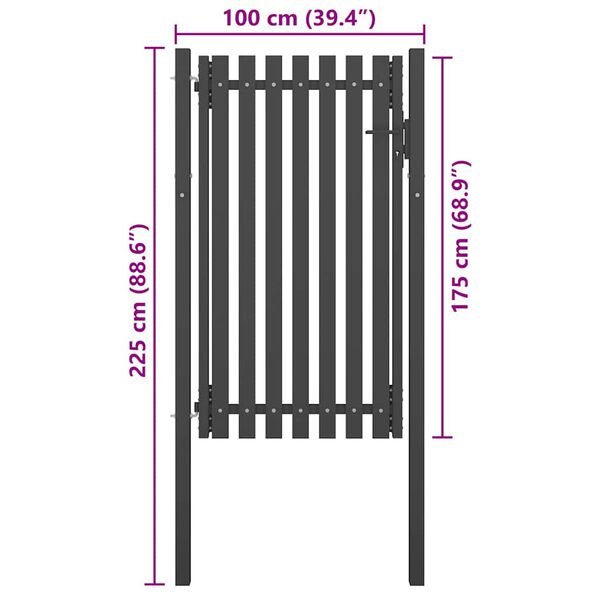vidaXL Garden Fence Gate Steel 39.4x68.9" Anthracite