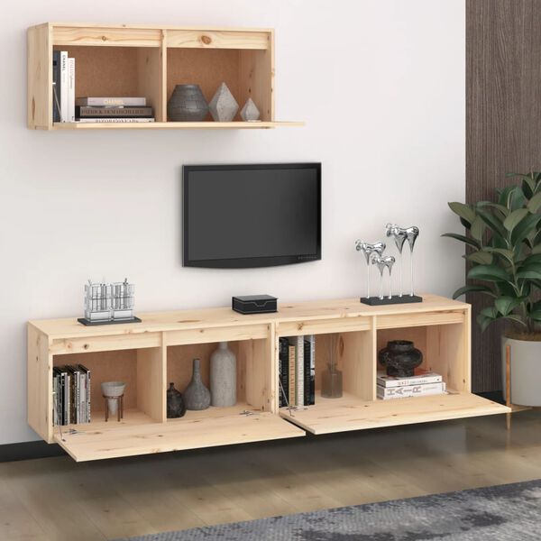vidaXL TV Cabinet Set of 3 Natural Wood Solid Pine Wood Medium