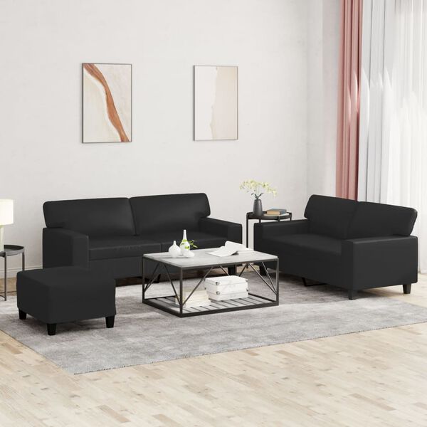vidaXL Sofa Set Black Faux leather 2-seater Sofa Set Rectangular