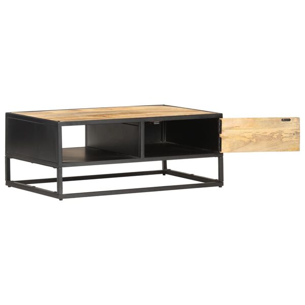 vidaXL Coffee Table Natural wood, Black Rough Mango Wood, Powder-Coated Iron