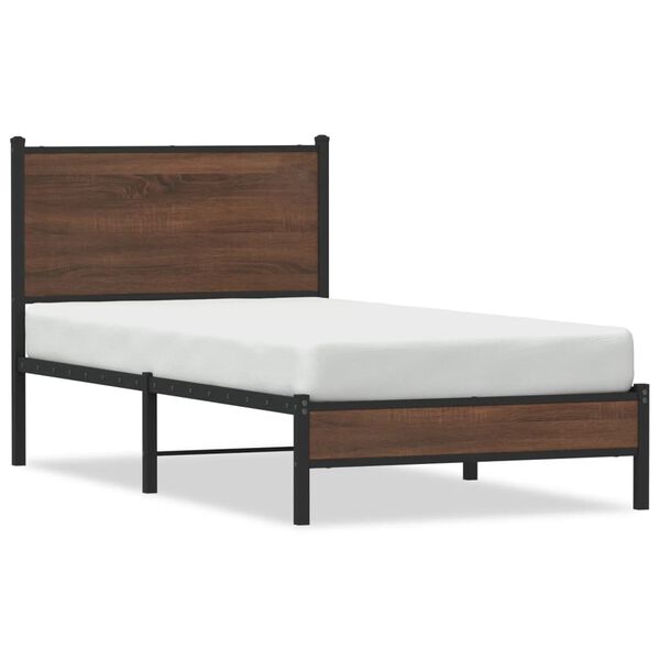 vidaXL Bed Frame Brown Oak Steel, Engineered Wood Single Bed Frame