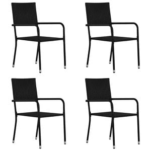 vidaXL Garden Dining Chair Set of 4 Black PE rattan, steel Standard