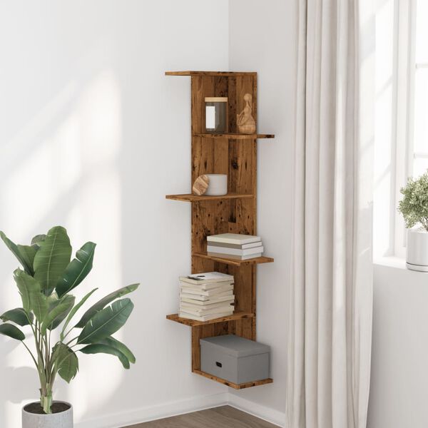 vidaXL Wall Corner Shelf Old Wood Engineered Wood 55.1 in tall Modern