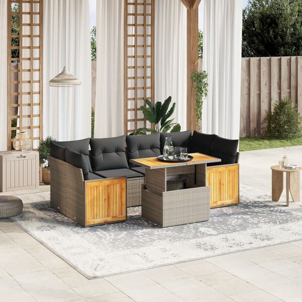 vidaXL Garden Sofa Set Gray PE Rattan 7 Piece Set Adjustable Armrests
