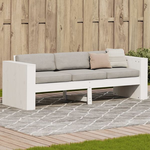 vidaXL Garden Sofa White Solid Pine Wood 3-Seater Durable Garden Sofa