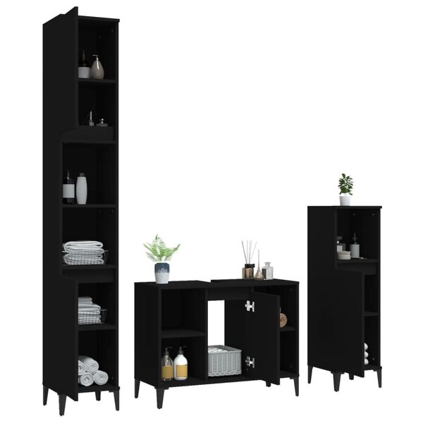 vidaXL Bathroom Furniture Set Black Engineered wood Standard