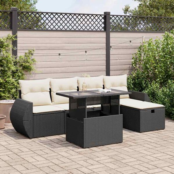 vidaXL Garden Sofa Set Black PE rattan Large Adjustable Feet