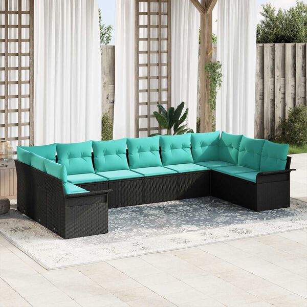 vidaXL Garden Sofa Set with Storage 10 pcs Black Poly Rattan