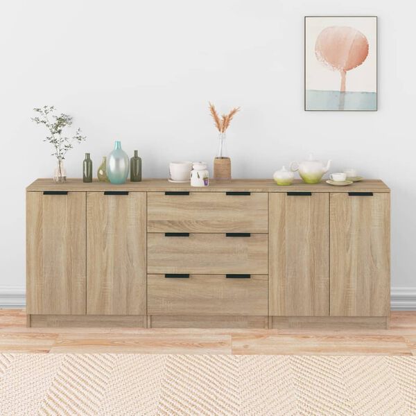 vidaXL Sideboard Set of 3 Sonoma Oak Engineered Wood Medium Sideboard