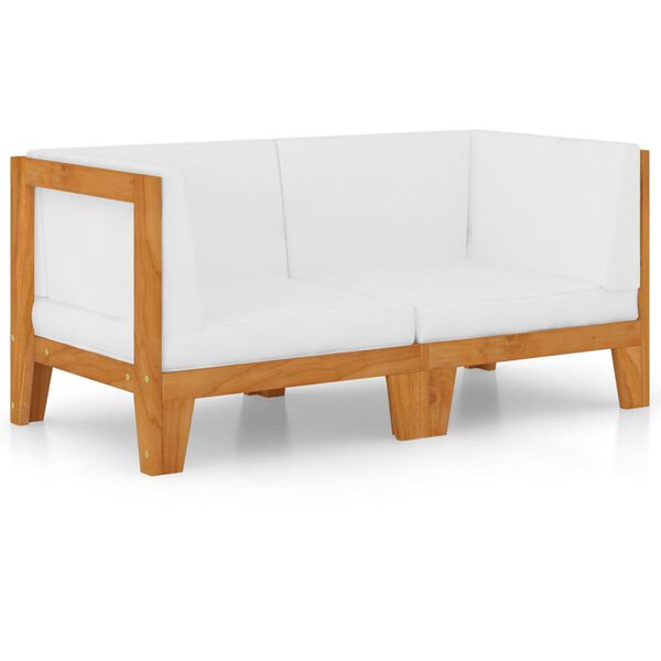 vidaXL 2-seater Sofa Cream white Solid acacia wood Medium Modular