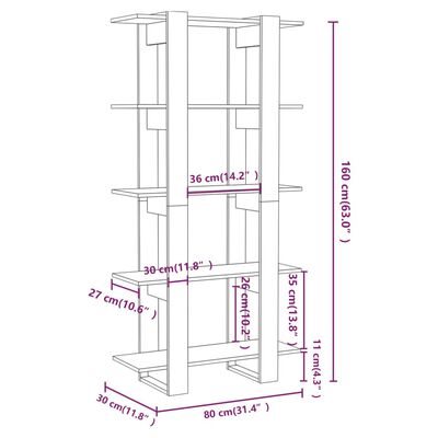 vidaXL Book Cabinet/Room Divider Gray Sonoma 31.5"x11.8"x63" Engineered Wood