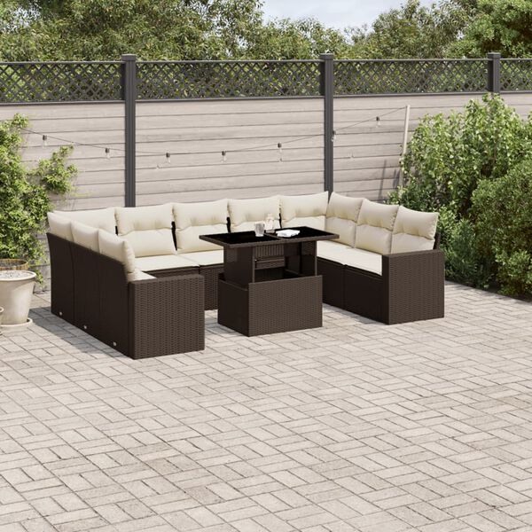 vidaXL Garden Sofa Set Brown, Cream White