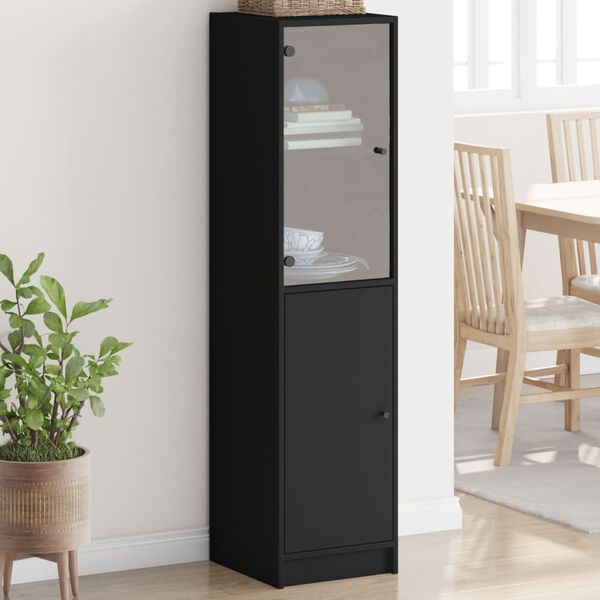 vidaXL Highboard Black Engineered wood, Glass Tall Highboard