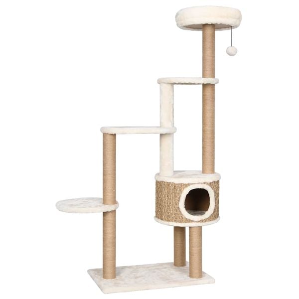 vidaXL Cat Tree Beige Flakeboard, Plush, Seagrass Tall Storage