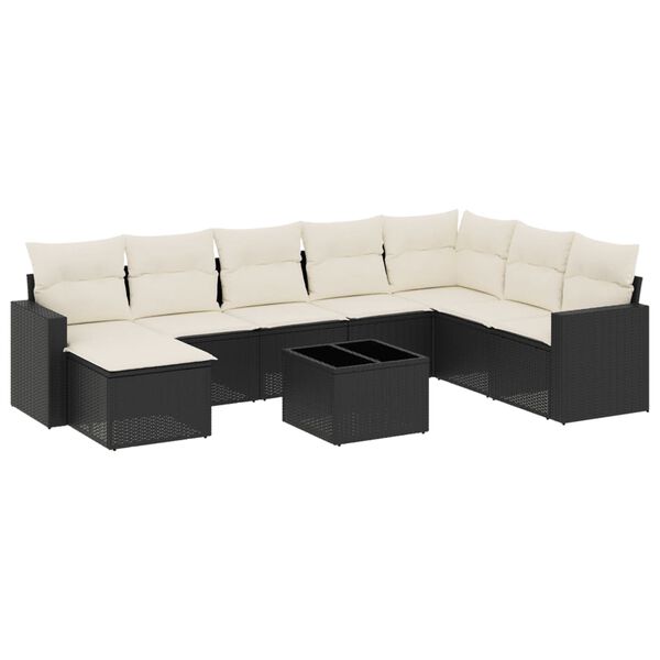 vidaXL Garden Sofa Set Black PE rattan, powder-coated steel, tempered glass