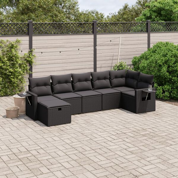 vidaXL Garden Sofa Set Black Poly Rattan, Steel Medium Modular