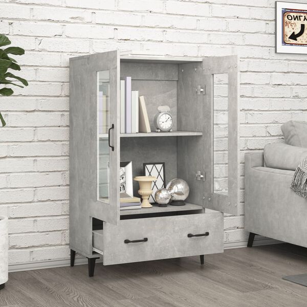 vidaXL Highboard Concrete Grey Engineered wood, Tempered glass Tall