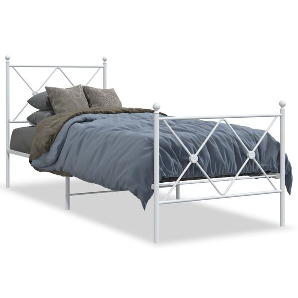 vidaXL Bed Frame White Steel Twin size bed Bed Frame Rectangular