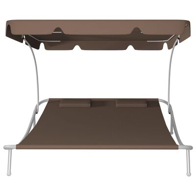 vidaXL Patio Lounge Bed with Canopy & Pillows Brown