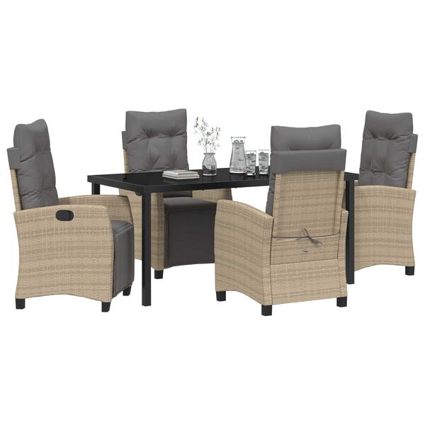 vidaXL Garden Dining Set with Cushion 5 pcs Beige Poly Rattan