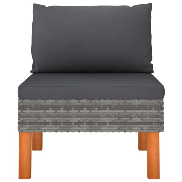 vidaXL Middle Sofa Grey PE rattan Standard Removable Covers