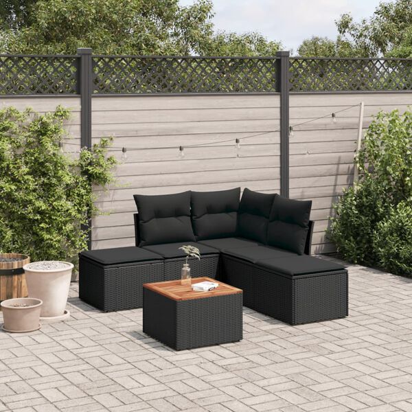 vidaXL Garden Sofa Set Black PE Rattan 6 Piece Set Modular