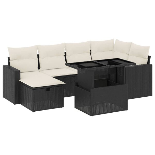 vidaXL Garden Sofa Set Black PE Rattan, Powder-Coated Steel, Polyester