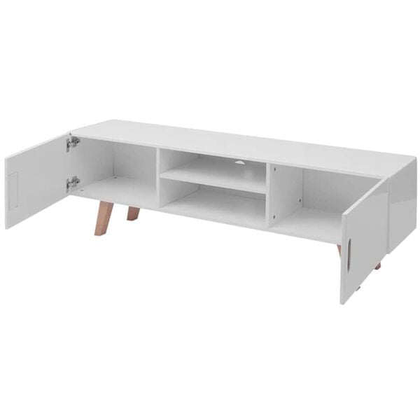 vidaXL TV Stand Shiny White MDF, Beechwood, Steel Large TV Stand