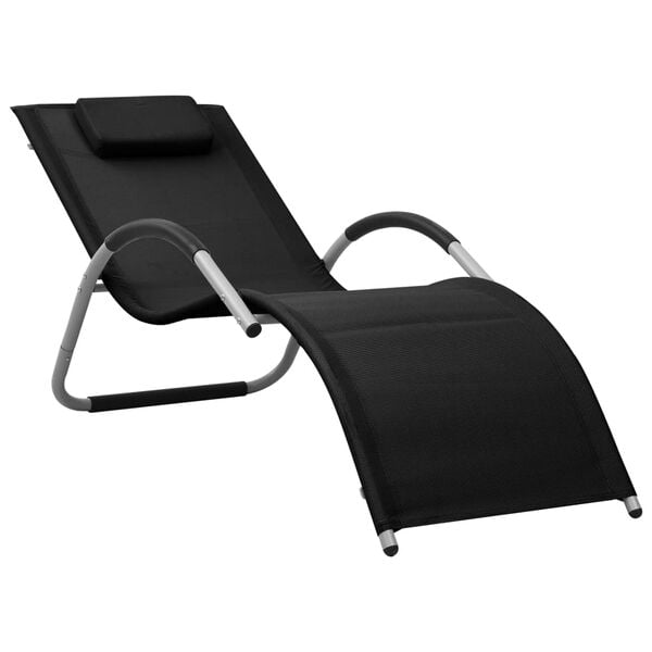 vidaXL Sun Lounger Black and Gray Textilene, Aluminum, Powder-Coated Steel