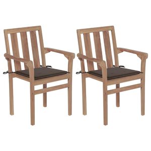 vidaXL Patio Chair Set of 2 Teak with Taupe cushions