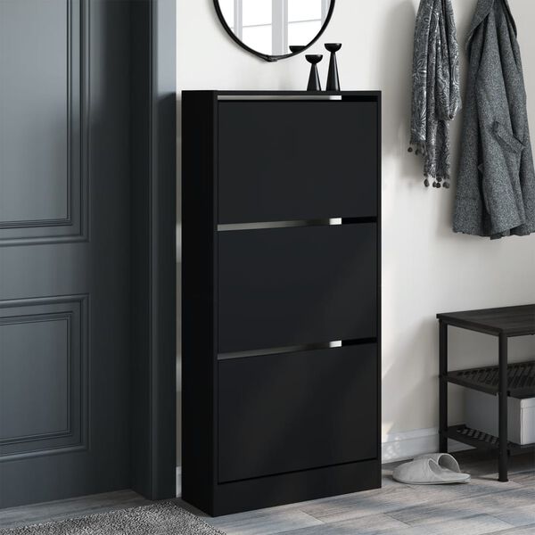 vidaXL Shoe Cabinet Black Engineered Wood Compact Shoe Cabinet