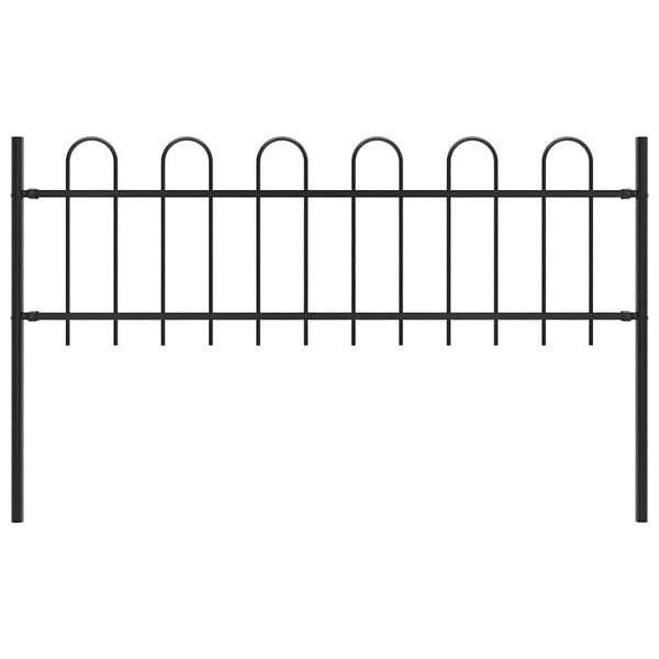 vidaXL Garden Fence with Hoop Top Steel 71.3" x 23.6" Black