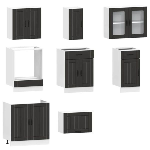 vidaXL Kitchen Cabinet Set Black Engineered wood and glass Various sizes