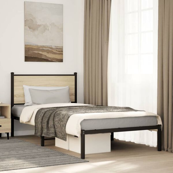 vidaXL Bed Frame Sonoma oak Steel, engineered wood Twin Bed Frame