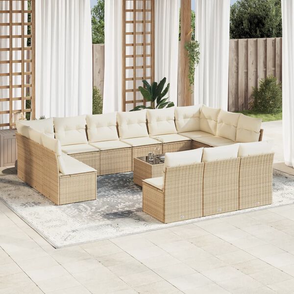 vidaXL Garden Sofa Set Beige PE rattan Large Modular Garden Sofa Set