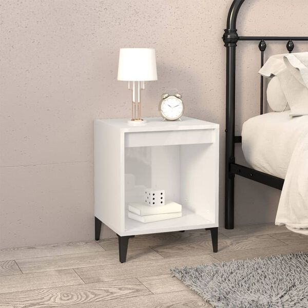 vidaXL Bedside Cabinet High gloss white Engineered wood, metal Medium