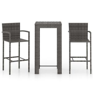 vidaXL Garden Bar Set Grey PE Rattan, Powder-Coated Steel Medium
