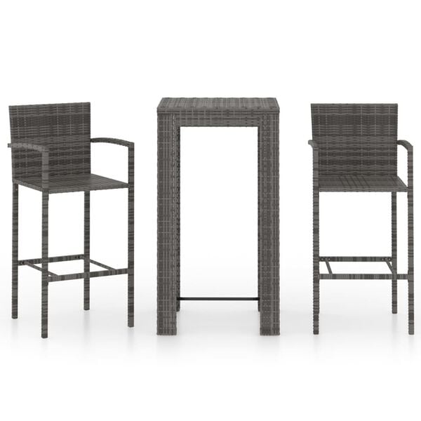 vidaXL Garden Bar Set Grey PE Rattan, Powder-Coated Steel Medium