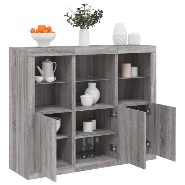 vidaXL Sideboard Set of 3 Grey sonoma Engineered wood, glass Sideboard