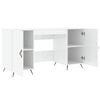vidaXL Desk Shiny White Engineered Wood, Iron, Faux Leather Medium Desk